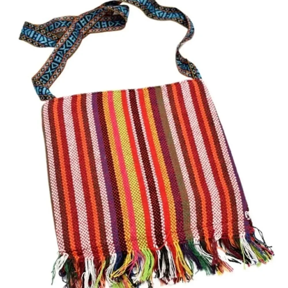 Gypsy Hobo Quilted Embroidered Color Block Tassel Messenger Crossbodty Bag Purse